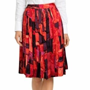 Brooks Brothers Silk Pleated A-Line Skirt Abstract Print Red Pink Size 8 NWT